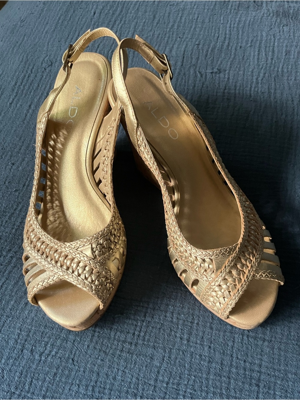 ALDO Gold Braided Slingback Wedge Sandals